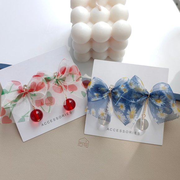 💙💕💕Last one Unique Diamond BLUE Floral Bow Knot Earrings - Picture 3 of 4